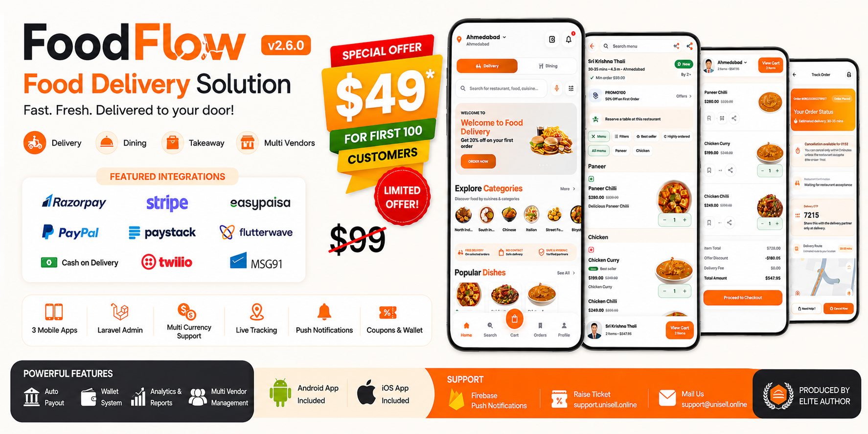 FoodFlow – Flutter Multi Restaurant Food Delivery App with Laravel Admin Panel
